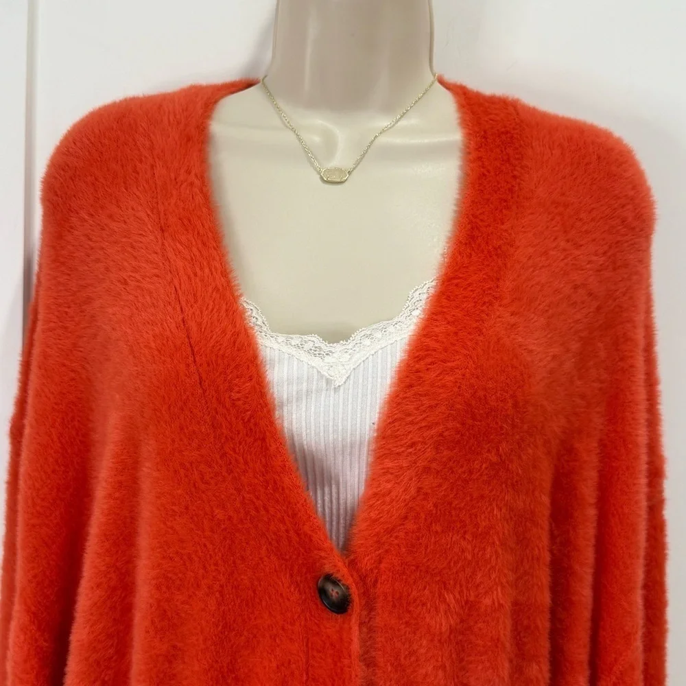 Free People Orange Cardigan Sweater Oversized Small Comfy Fall Chic Cozy Fuzzy